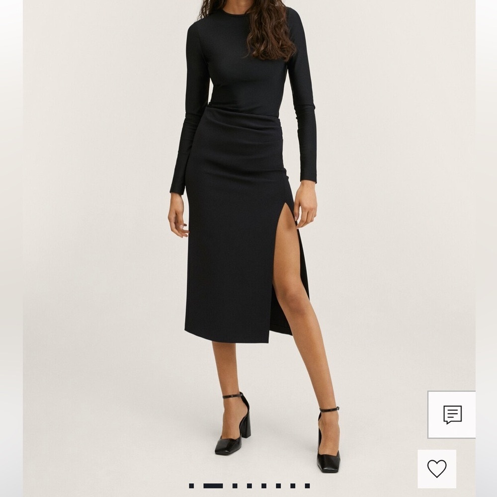 Mango Midi Pencil Skirt with Slit & Ruching